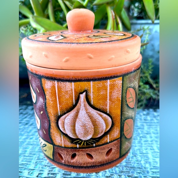 Kitchen Vintage Garlic Pot With Lid Terracotta Pottery Garlic Keeper